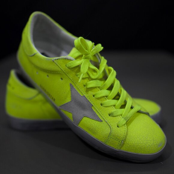 Golden Goose Superstar Fluorescent Crackle-Effect Leather SneakersSize 41 EU